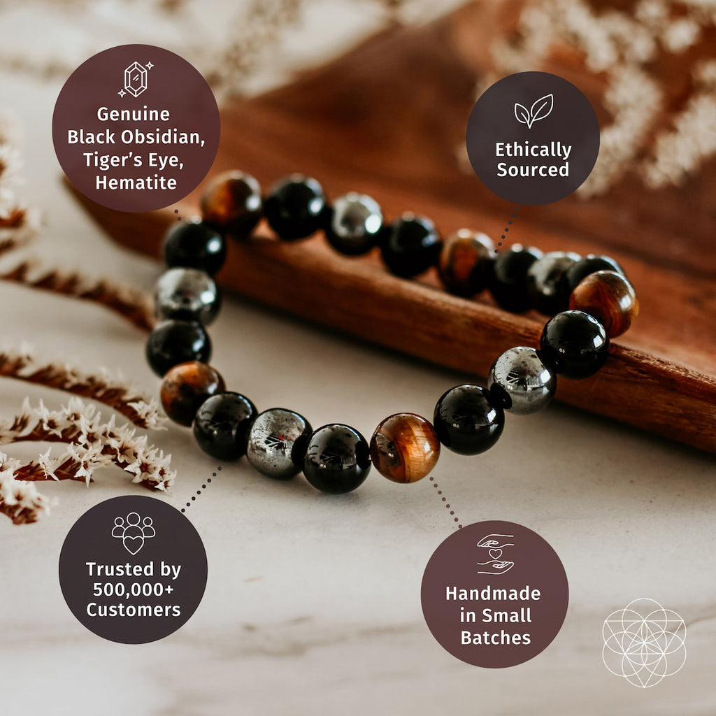 Triple Protection Bracelet – Hematite, Black Obsidian & Tiger's Eye