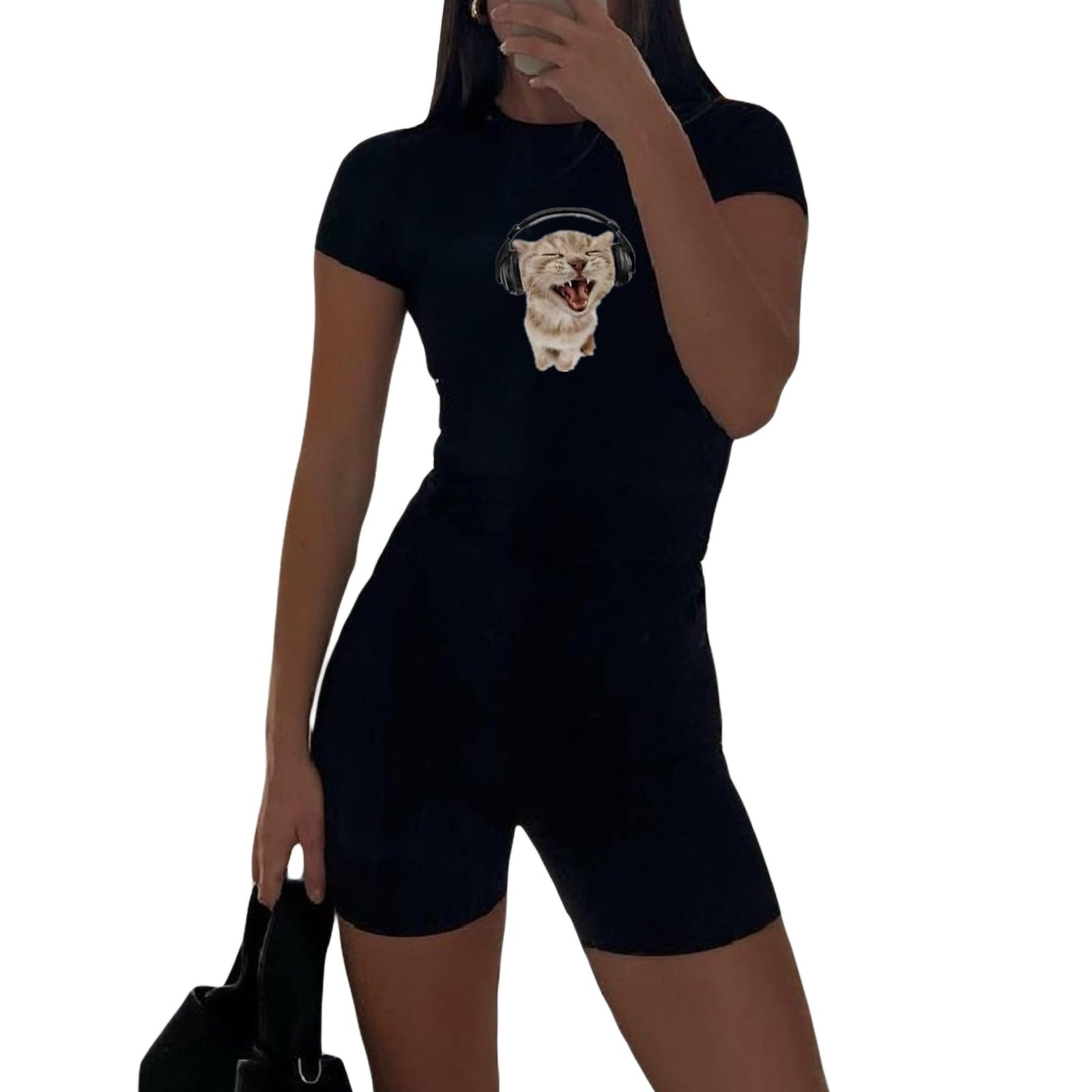 AIDISEN Y2k Aesthetic Tees Baby Tees Womens Graphic Tees Y2k Clothing Aesthetic Top Garbage Clothing Y2k Tops (BlackSmall)