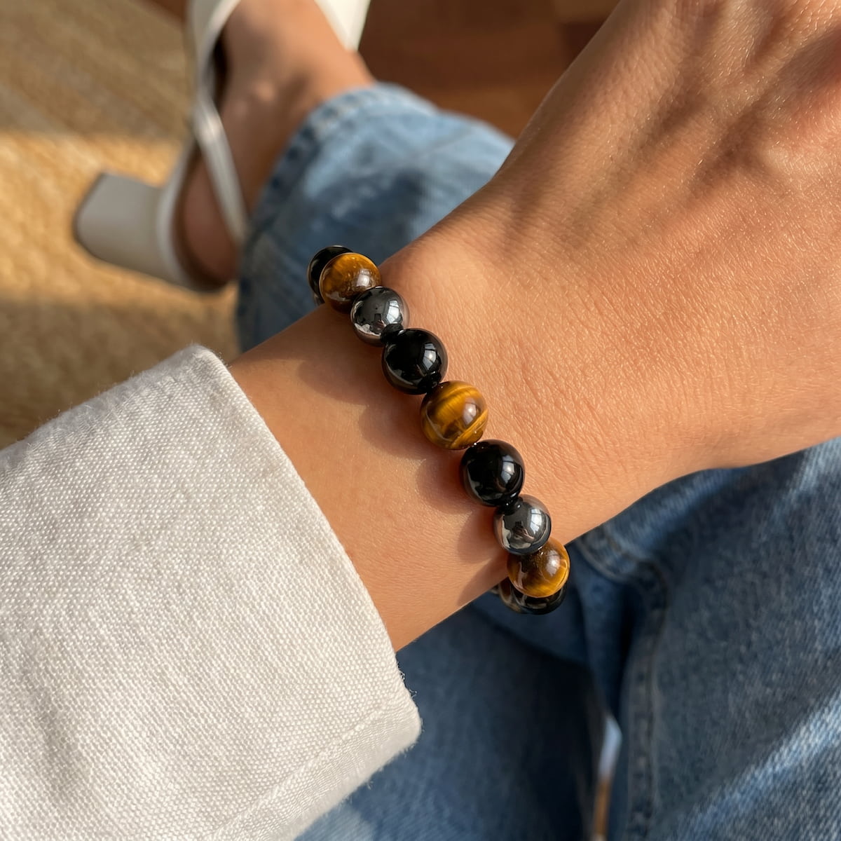 Triple Protection Bracelet – Hematite, Black Obsidian & Tiger's Eye